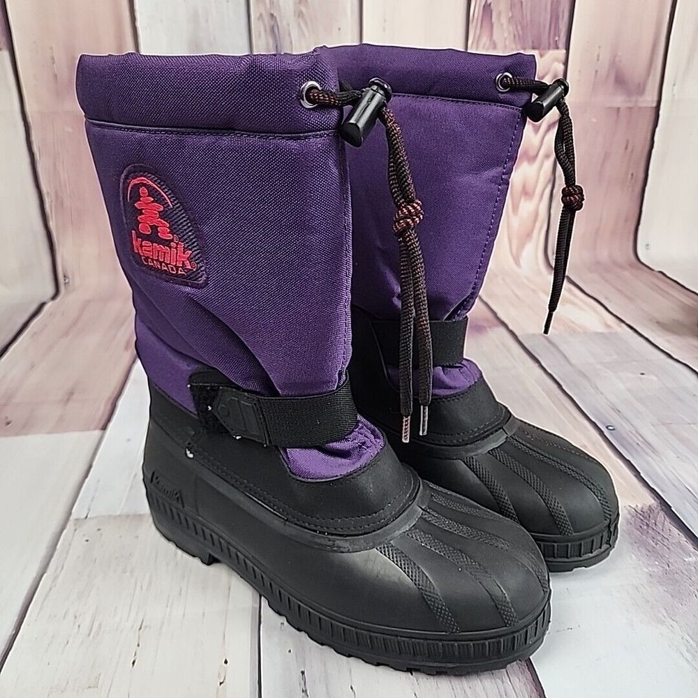 Kamik Womens 6 Purple Black Boots Cold Weather Winter Snow Waterproof Lined